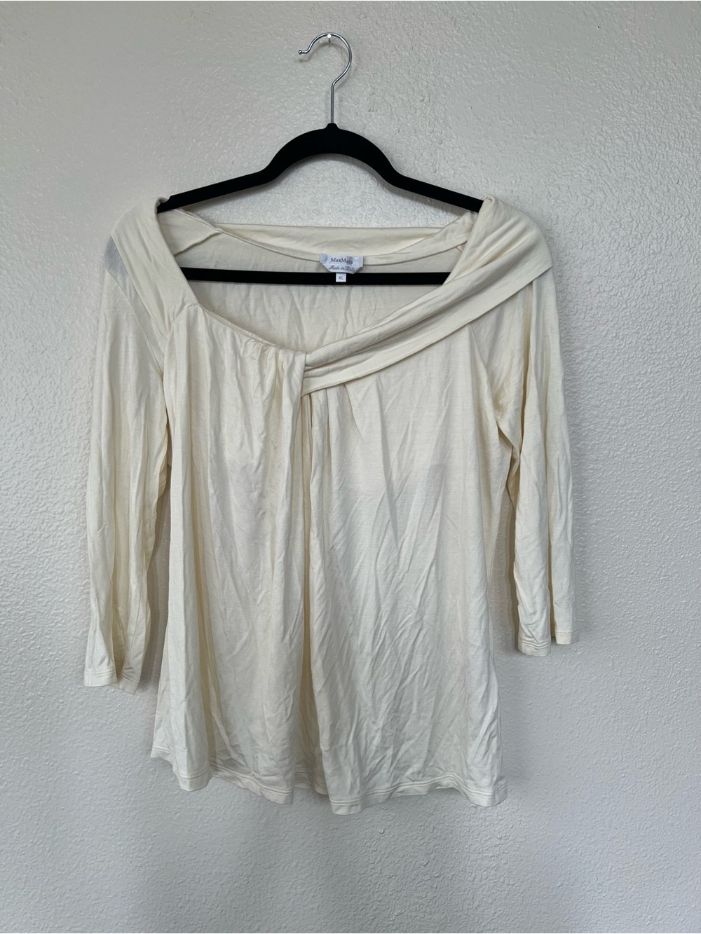 MaxMara Flowy Cream Off-Shoulder Draped Blouse